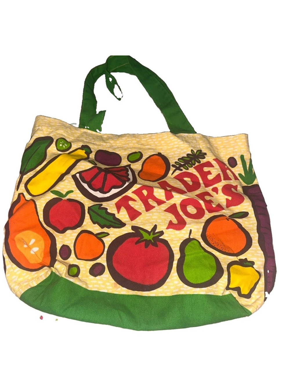 Rare Trader Joe’s Heavy Duty Canvas Fruits Veggie Reusable Tote Shopping Bag EUC